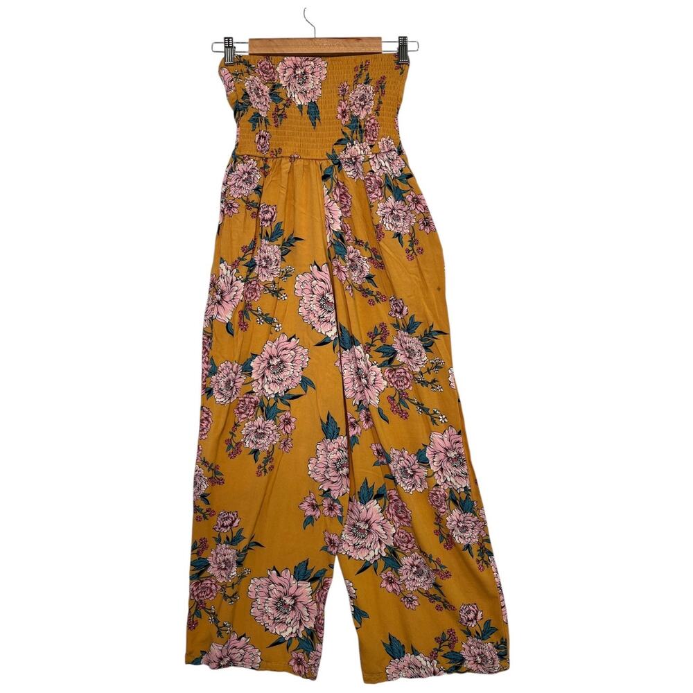 Band Of Gypsies Jumpsuit Womens Small Yellow Floral Strapless Boho Gypsy Festive - Picture 2 of 10